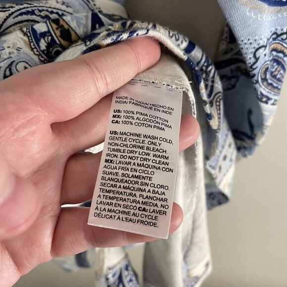 Chicos Womn 1 US M Blue Paisley Pima Cotton 3/4 Sleeves Classic Fit V-Neck Tunic - Picture 8 of 9